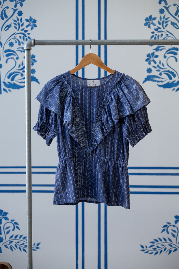 Kavya Top - Indigo Arrow Star Shibori Combo