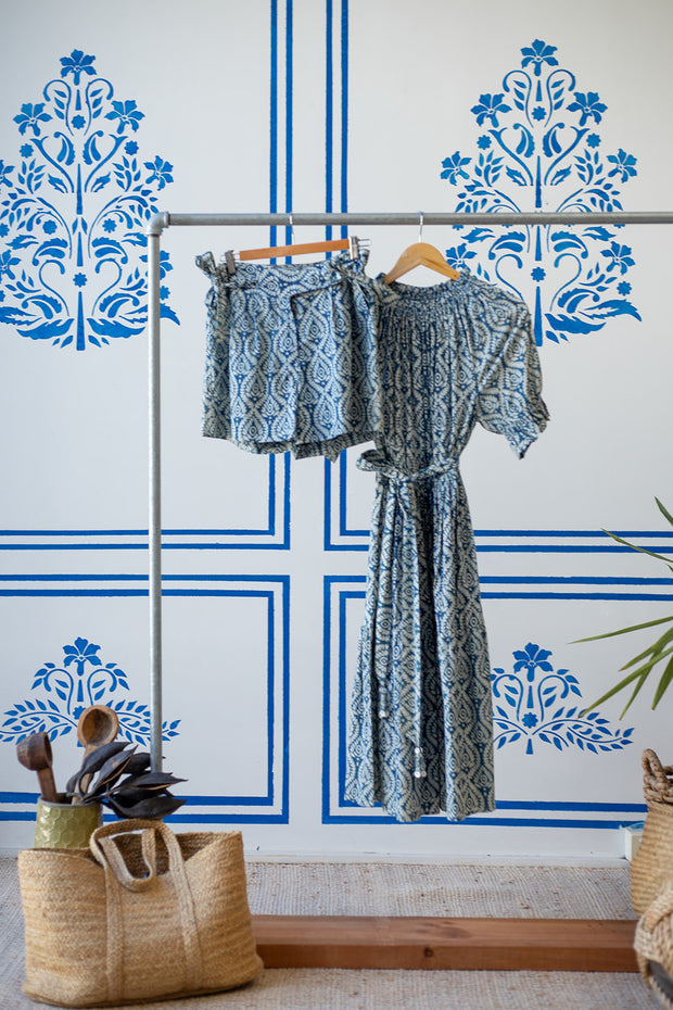 Rail Short - Blue Indigo Lotus Print