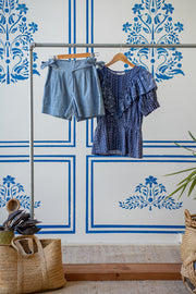 Rail Short - Blue Indigo Lotus Print