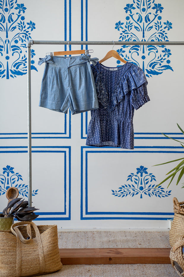 Rail Short - Blue Indigo Lotus Print
