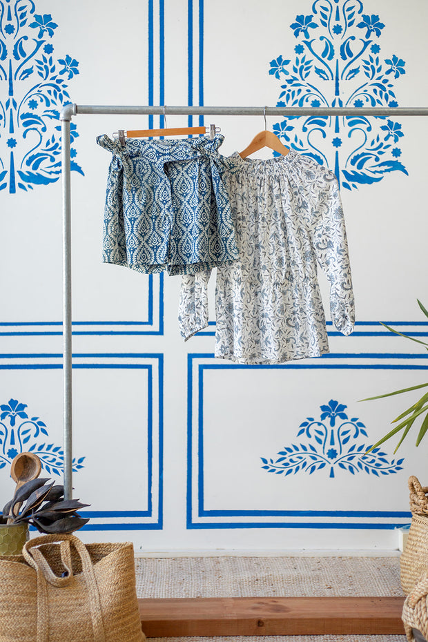 Rail Short - Blue Indigo Lotus Print