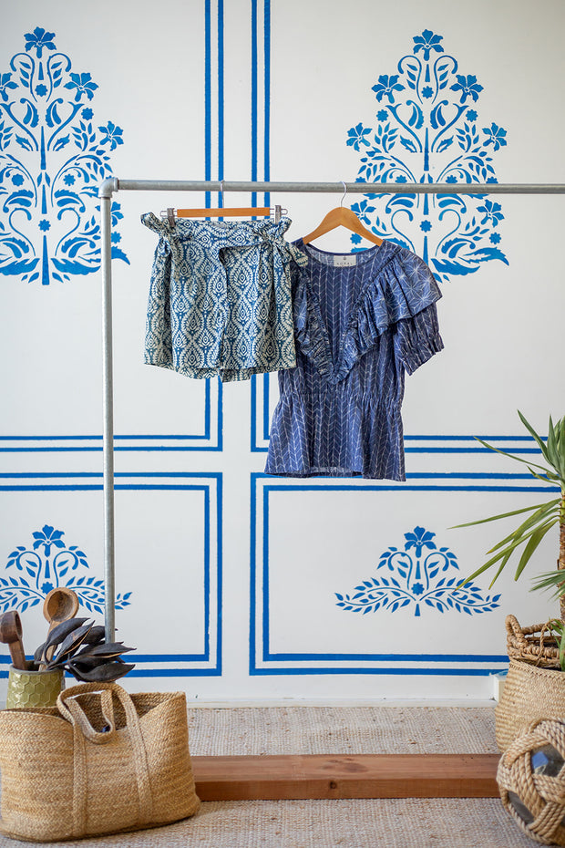 Rail Short - Blue Indigo Lotus Print