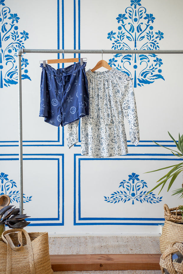 Khush Short - Indigo Flower Dot Shibori Combo