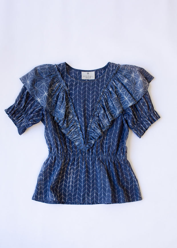 Kavya Top - Indigo Arrow Star Shibori Combo