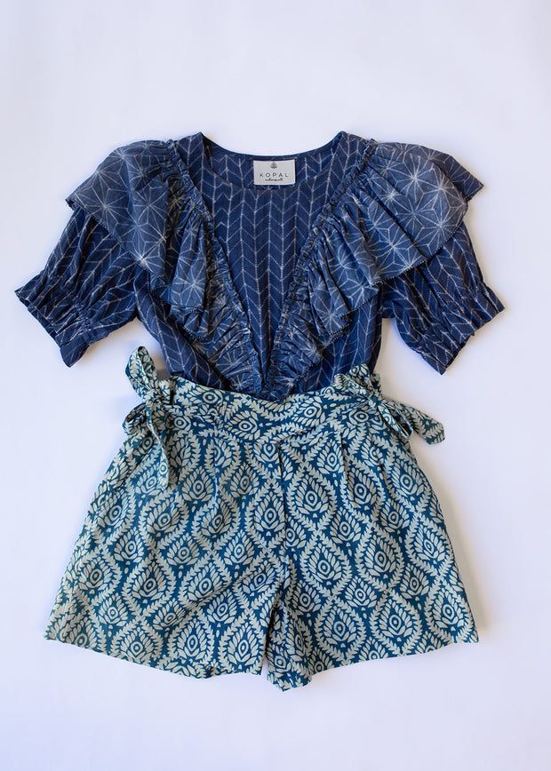 Rail Short - Blue Indigo Lotus Print